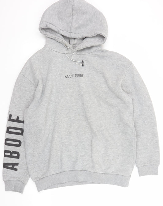 BoohooMAN Men’s Grey Pullover Hoodie L Logo Print Fleece
