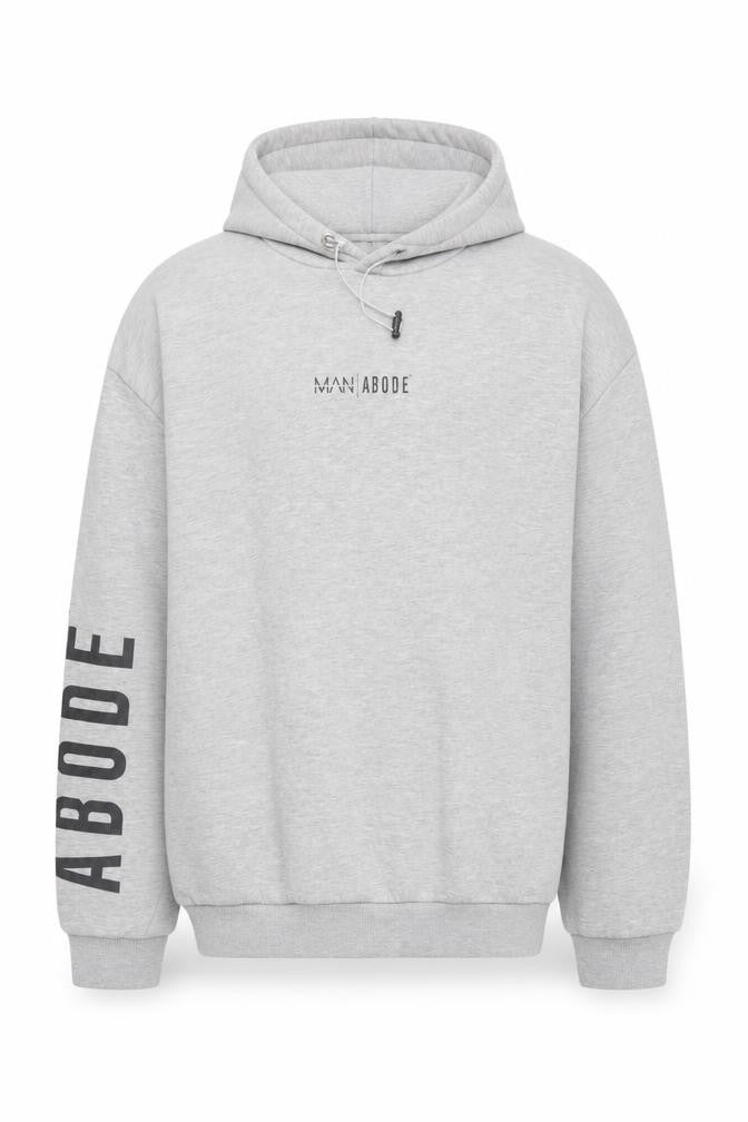 Front view of boohooMAN Men’s Grey Pullover Hoodie L Logo Print Fleece