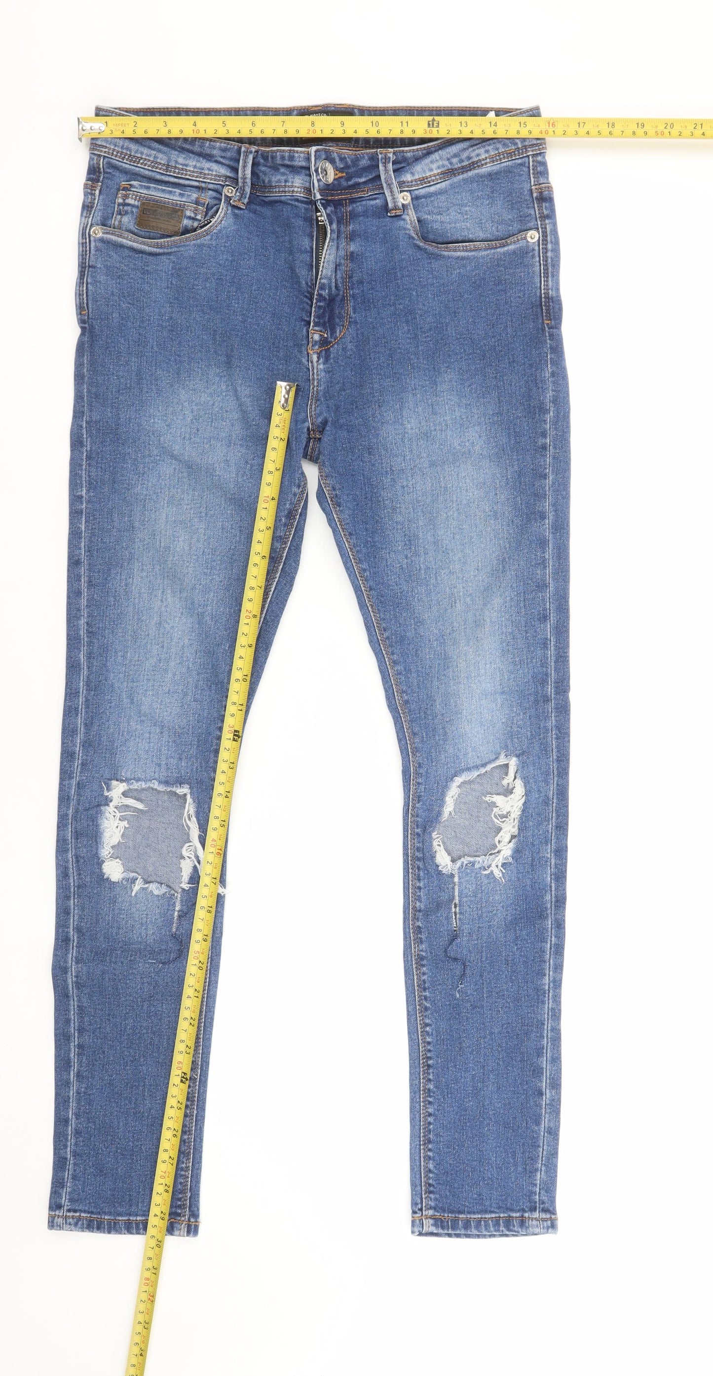 Voi Jeans Co Men's Blue Skinny Fit Distressed Denim Jeans 30R