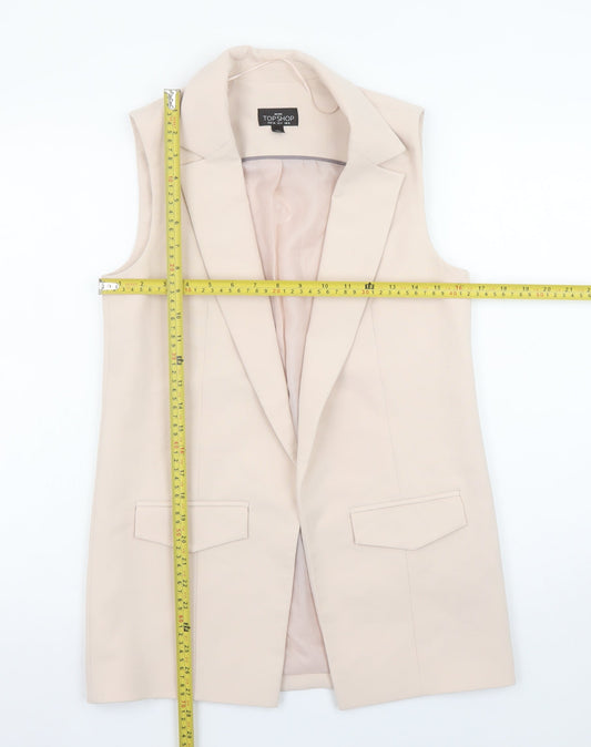 Topshop Petite Women Beige Sleeveless Long Suit Waistcoat UK 8