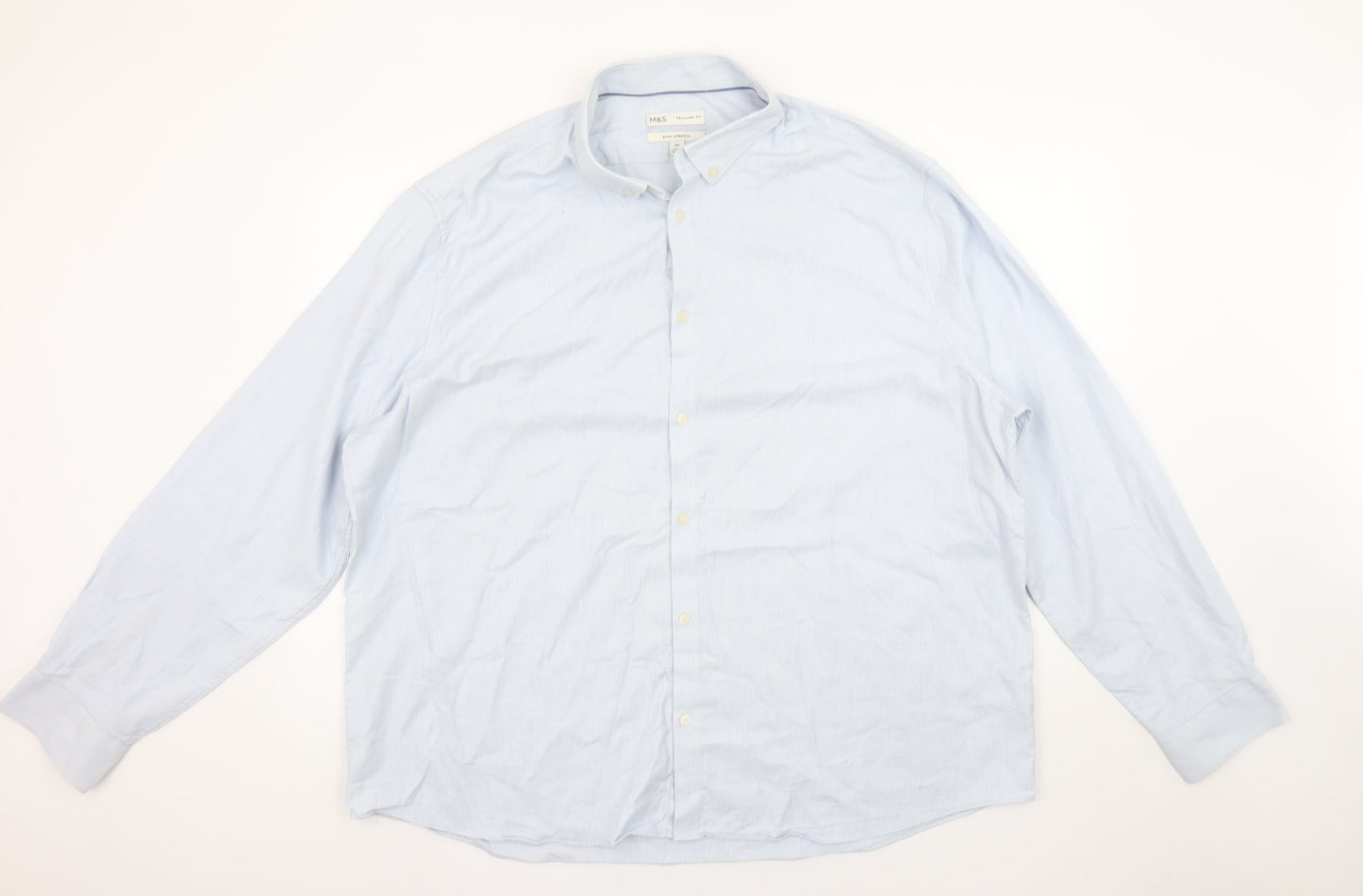 Marks and Spencer Men's Blue Regular Fit Stretch Cotton Button-Up Shirt 3XL