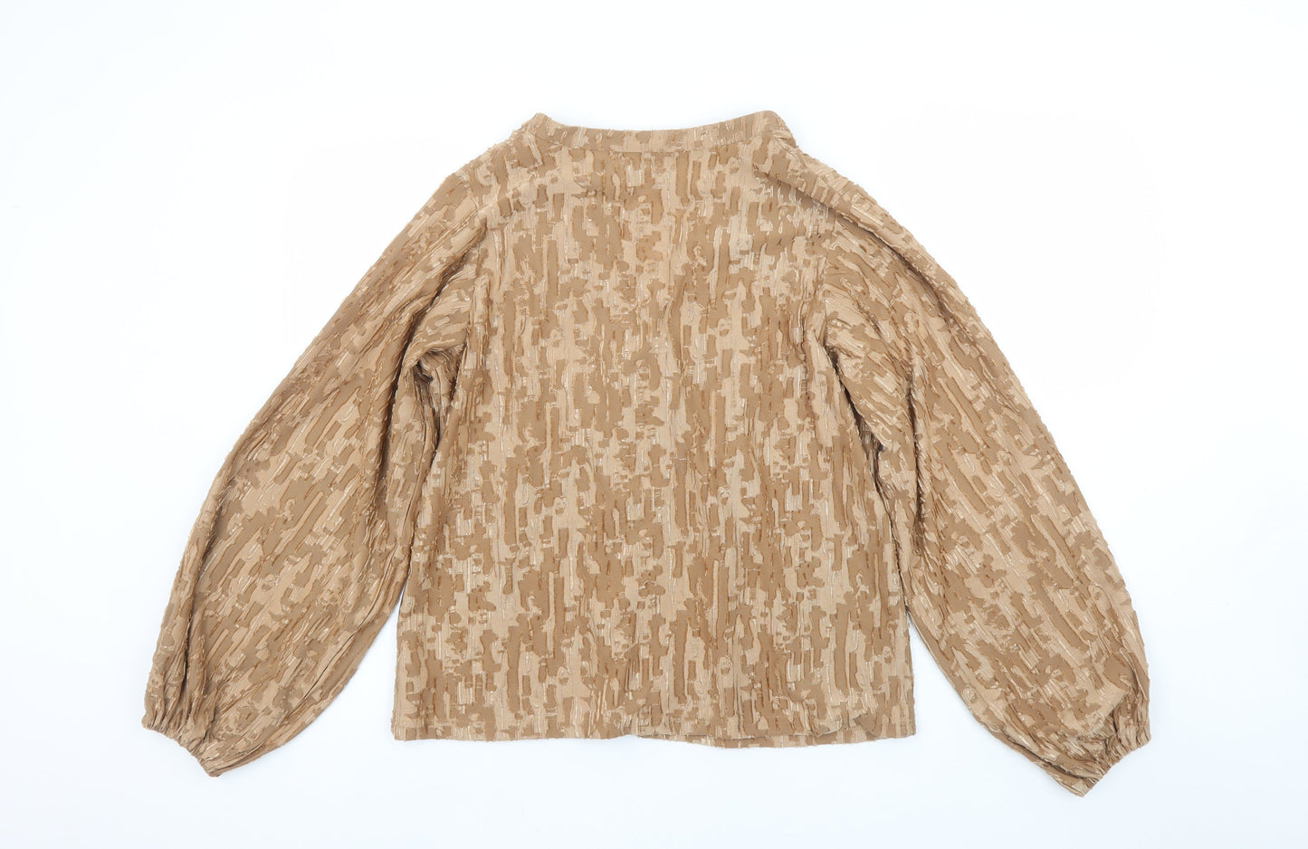 Gallery Women’s Beige V-Neck Tunic Blouse Long Sleeve Size S