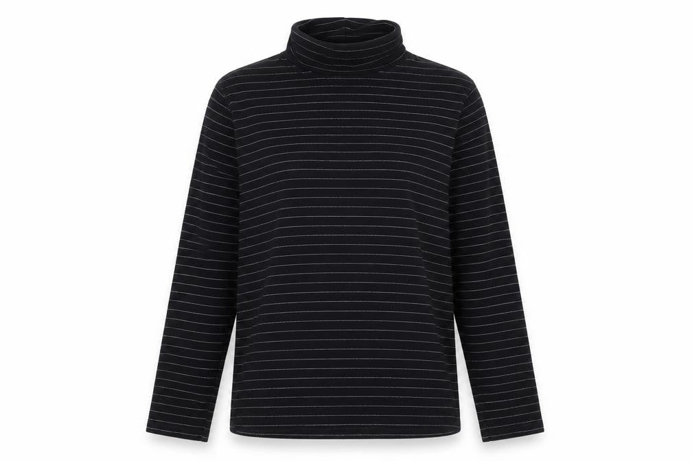 Liz Claiborne Womens Black Striped Roll Neck Long Sleeve Top L