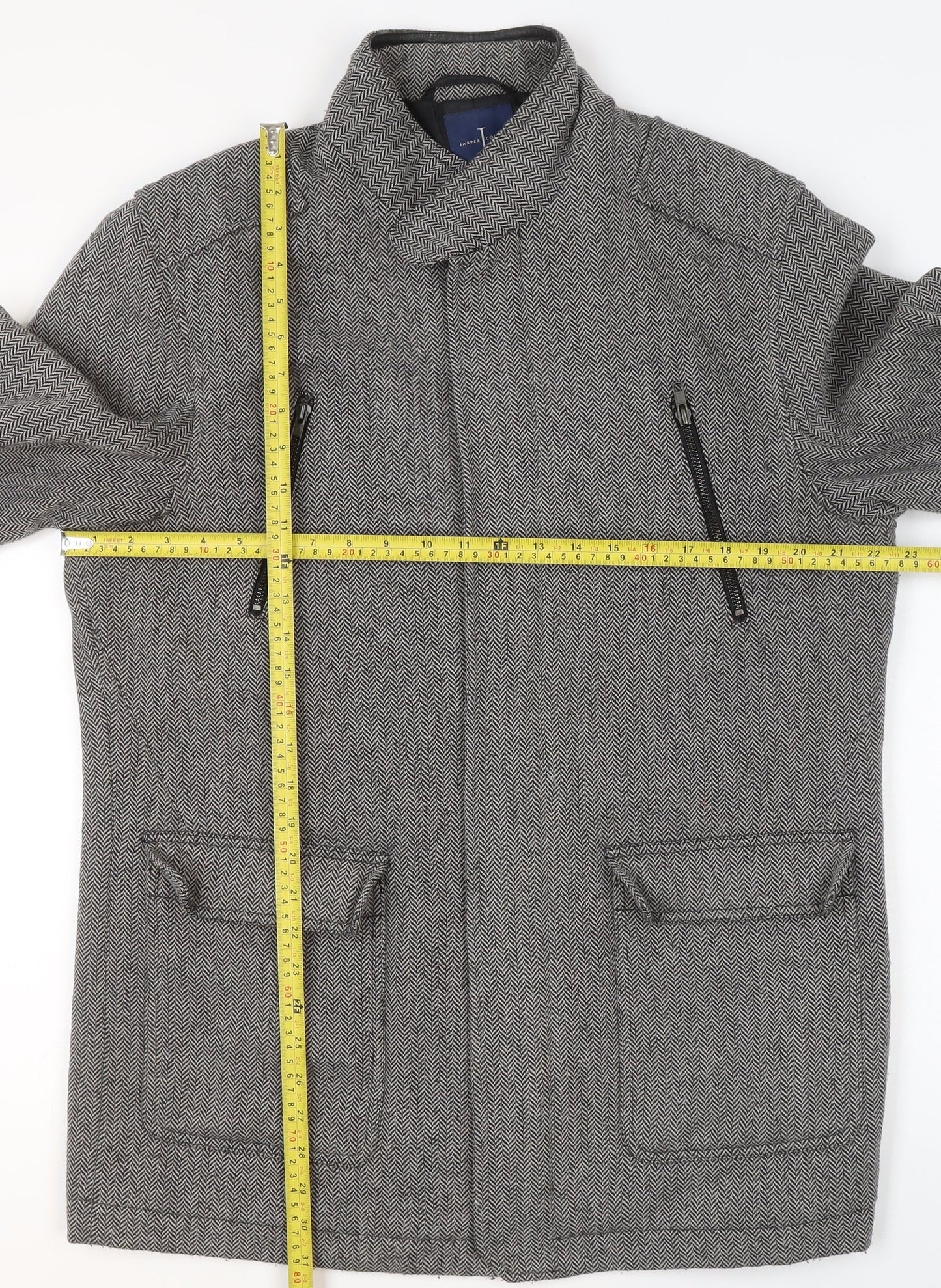 Jasper Conran Men's Grey Wool Blend Herringbone Mid-Length Jacket M