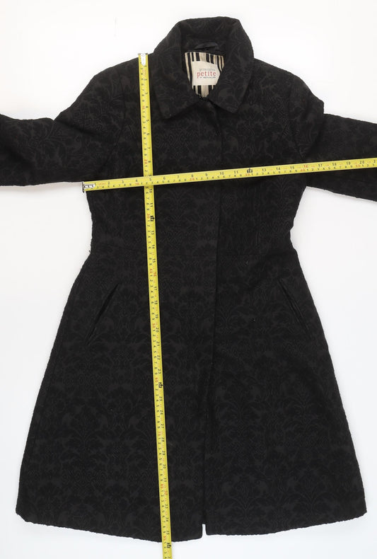 Principles Petite by Ben de Lisi Women's Black Floral Jacquard Long Coat Size 8