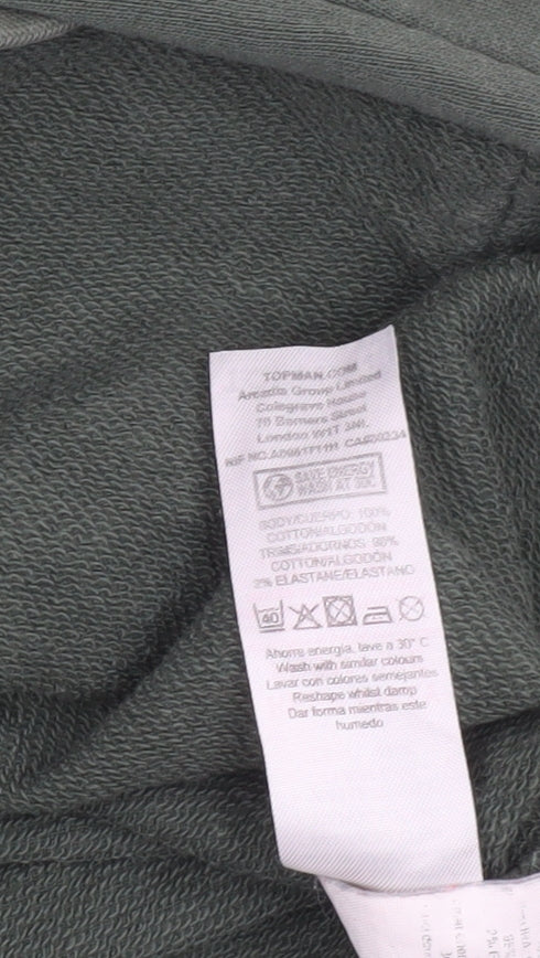 Topman Men’s Green Pullover Hoodie Size S Cotton Blend