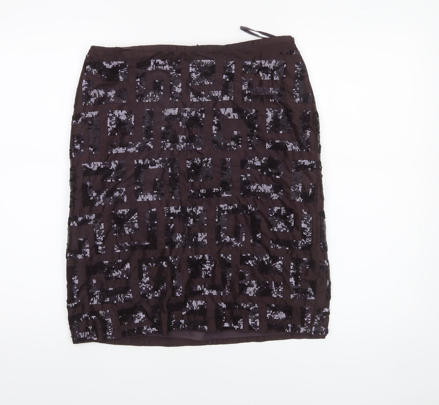 French Connection Women's Brown Sequin Silk Knee Length Pencil Skirt Size 12