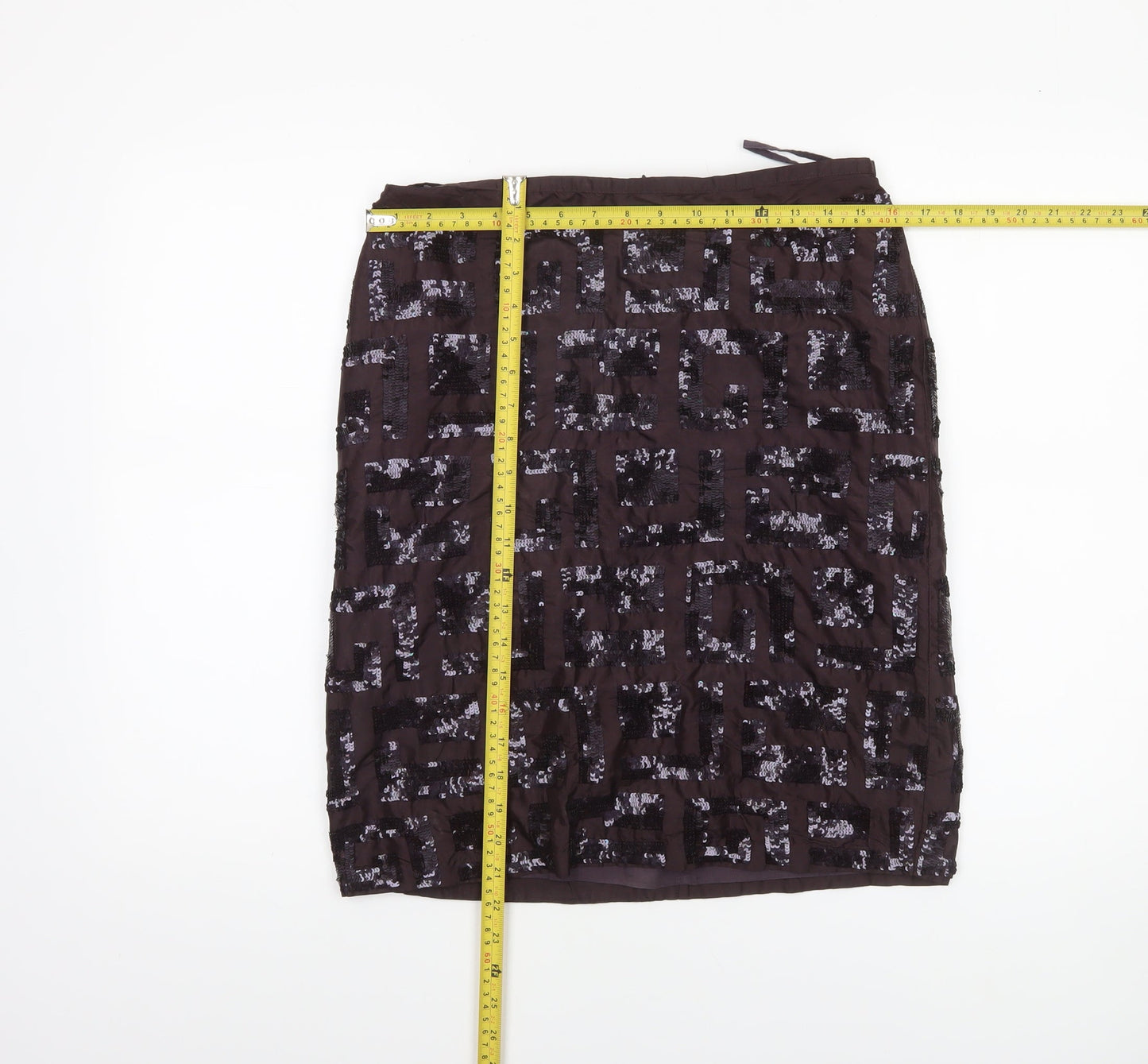 French Connection Women's Brown Sequin Silk Knee Length Pencil Skirt Size 12