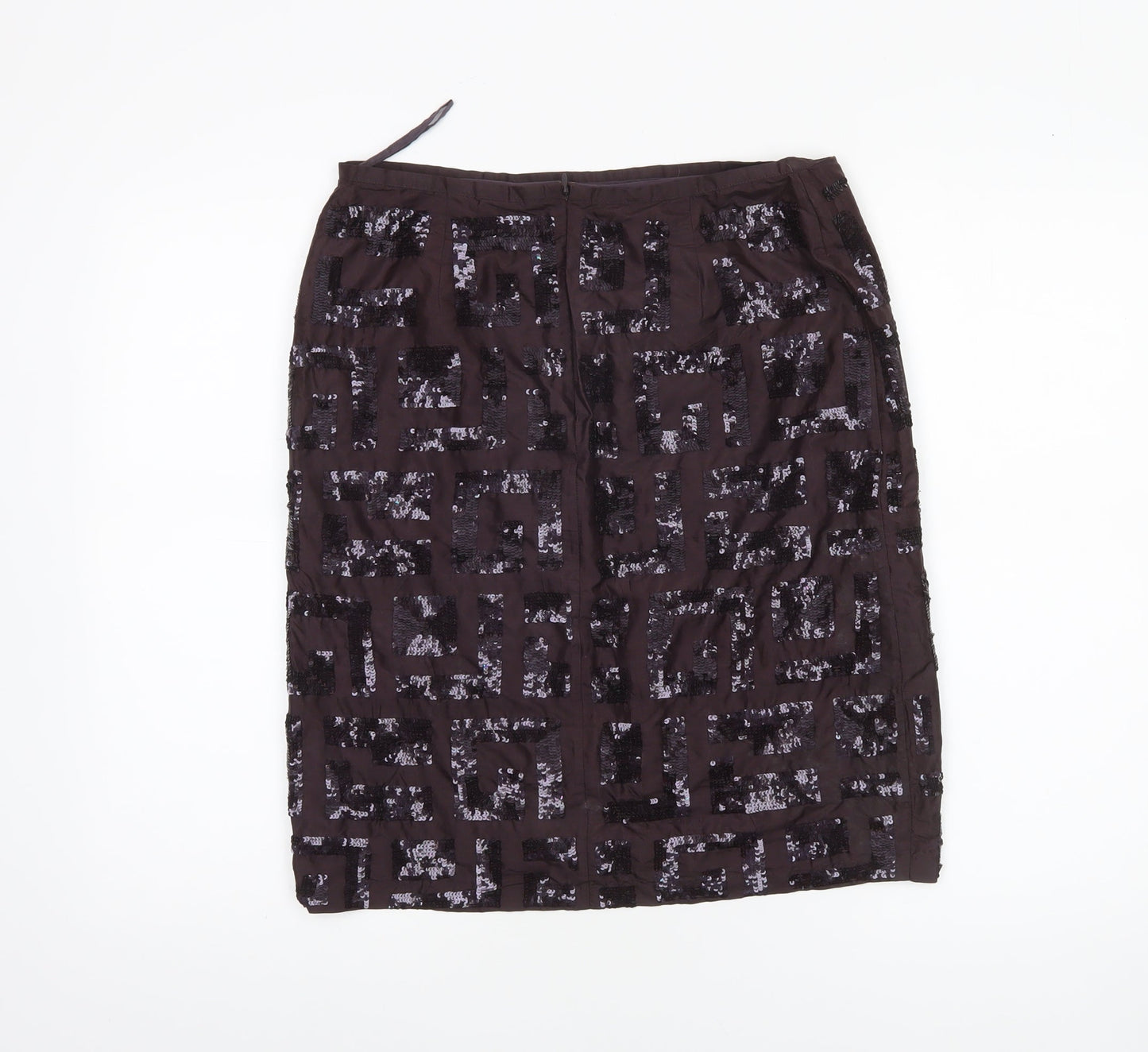 French Connection Women's Brown Sequin Silk Knee Length Pencil Skirt Size 12