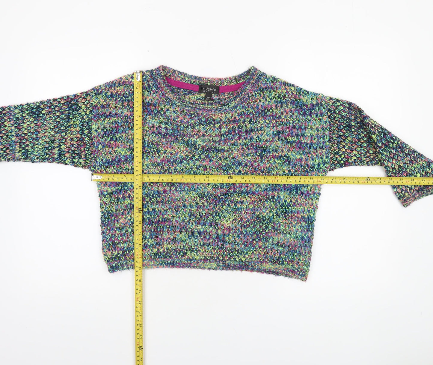 Topshop Women’s Multicoloured Chunky Knit Crew Neck Jumper Size 8