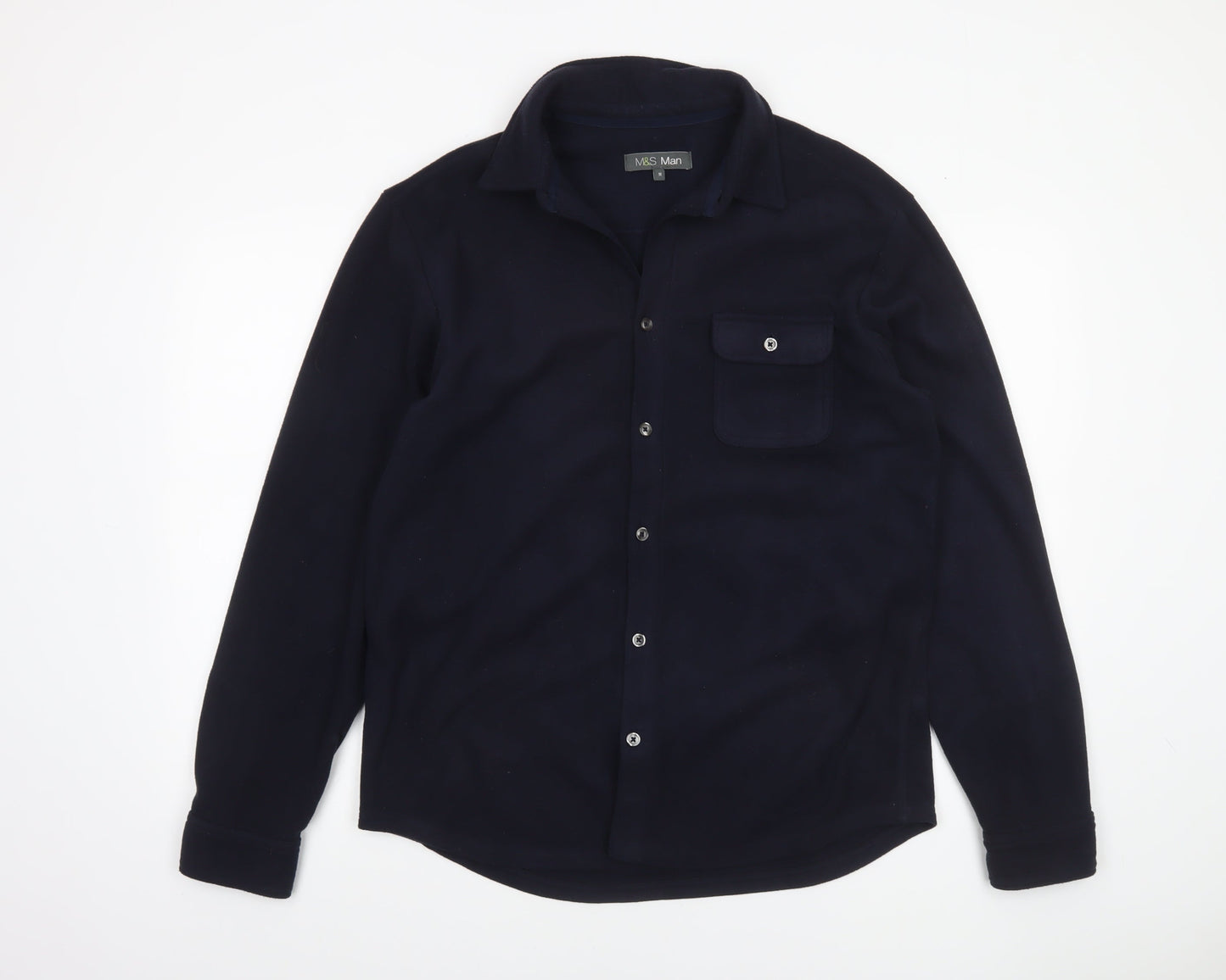 Marks and Spencer Men's Blue Fleece Button Jacket Size M
