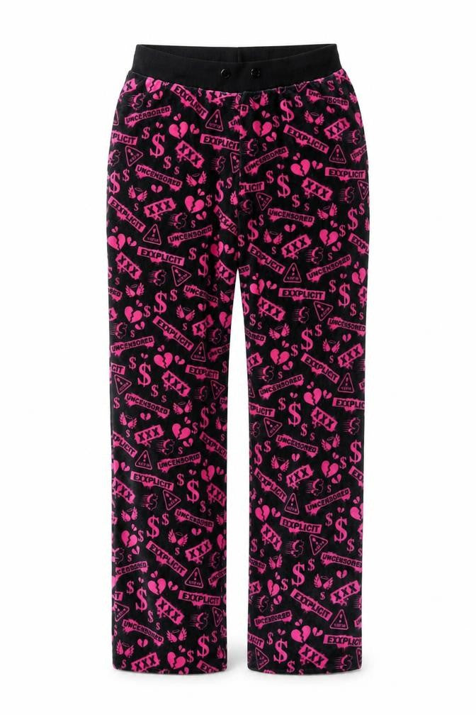 Club Exx Women’s Black Pink Graphic Velour Sweatpants M