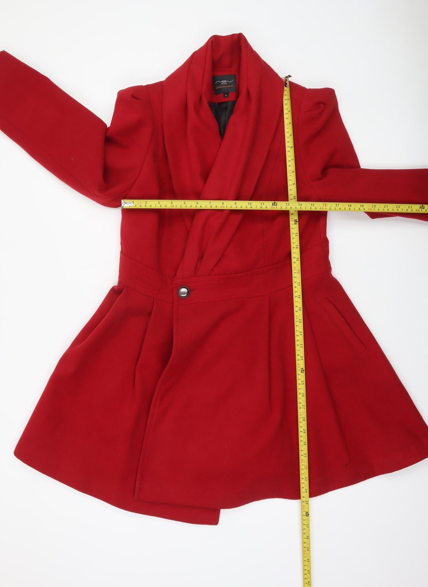 New Look Women Red Mid Length Coat Size 16 Buttoned Lined Overcoat
