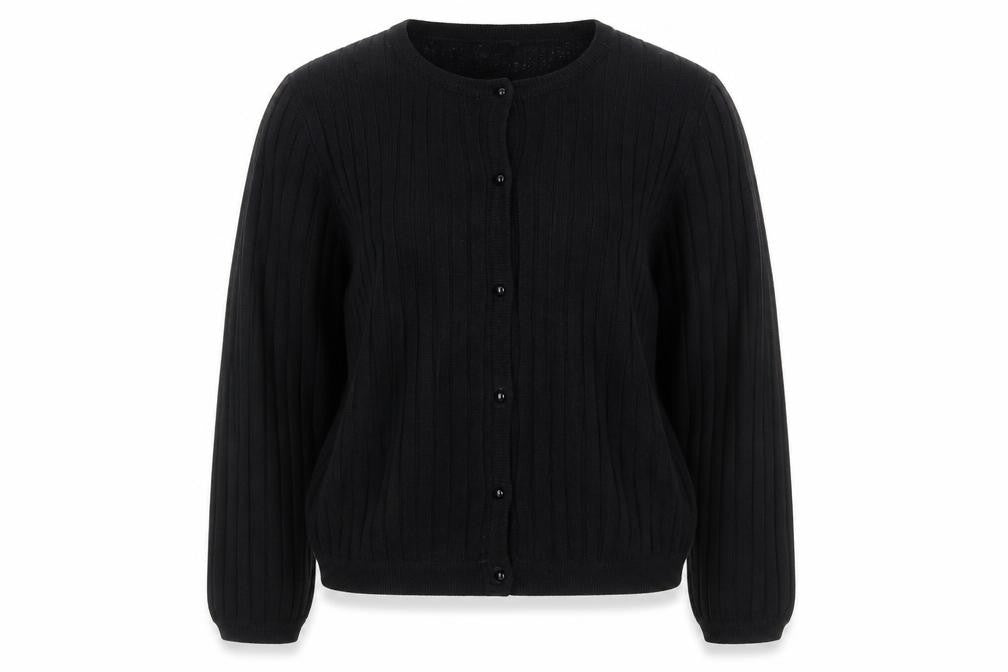 Volli Exclusive Women’s Black Wool Blend Rib Knit Long Sleeve Cardigan Size M