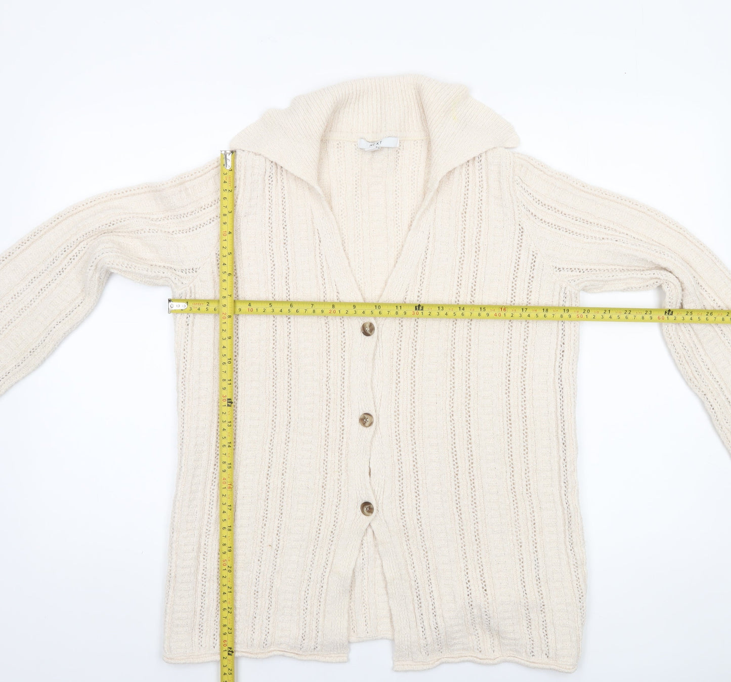Next Women's Beige Collared Knit Cardigan Size S