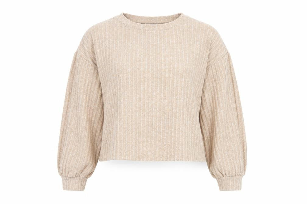 Zara Women Beige Cropped Knit Long Sleeve Sweater Top Size 12