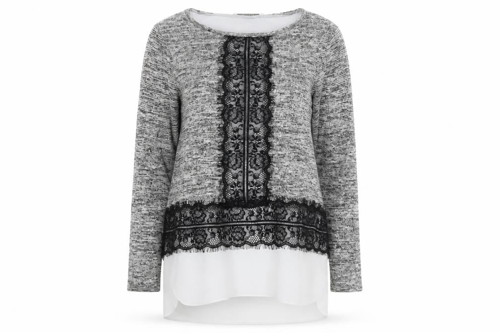 Oasis Women's Grey Lace Trim Knit Tunic Blouse Size 10