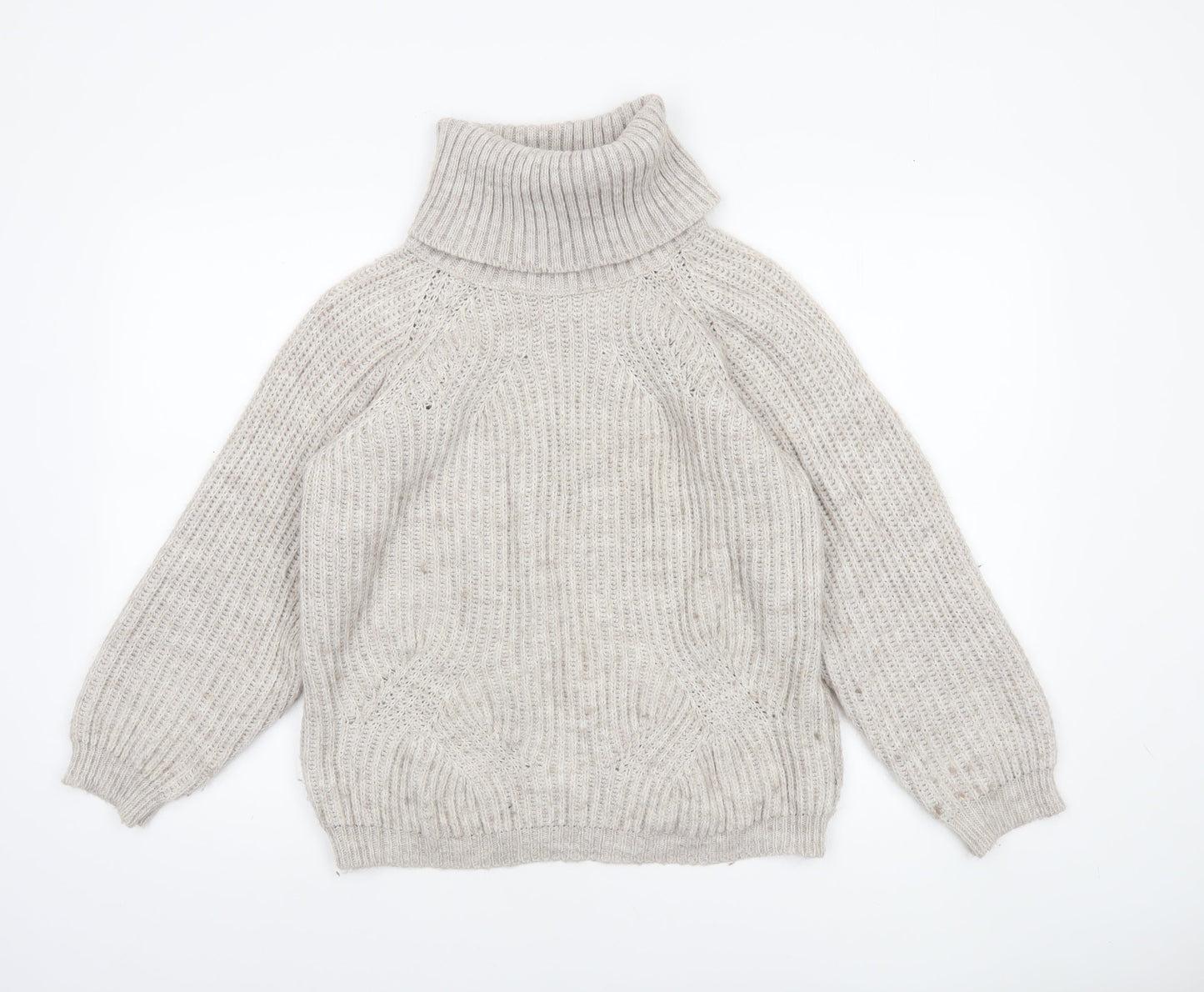 Luisa Ricci Women Beige Roll Neck Chunky-Knit Wool Jumper S