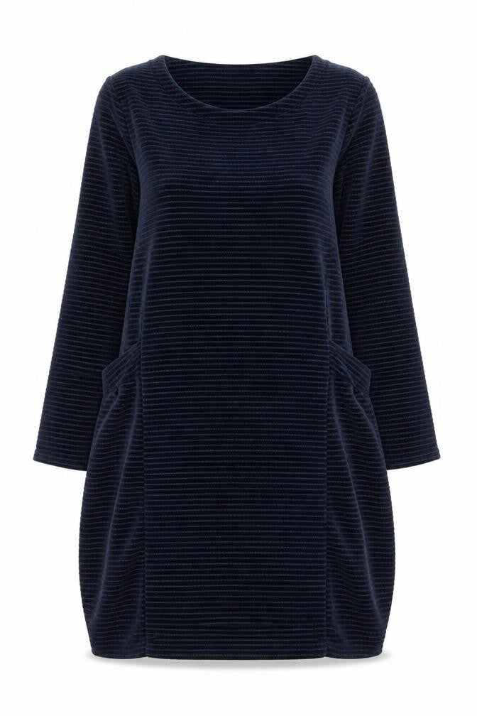Golden Spiderweb Women's Blue Striped Velour Shift Dress XS