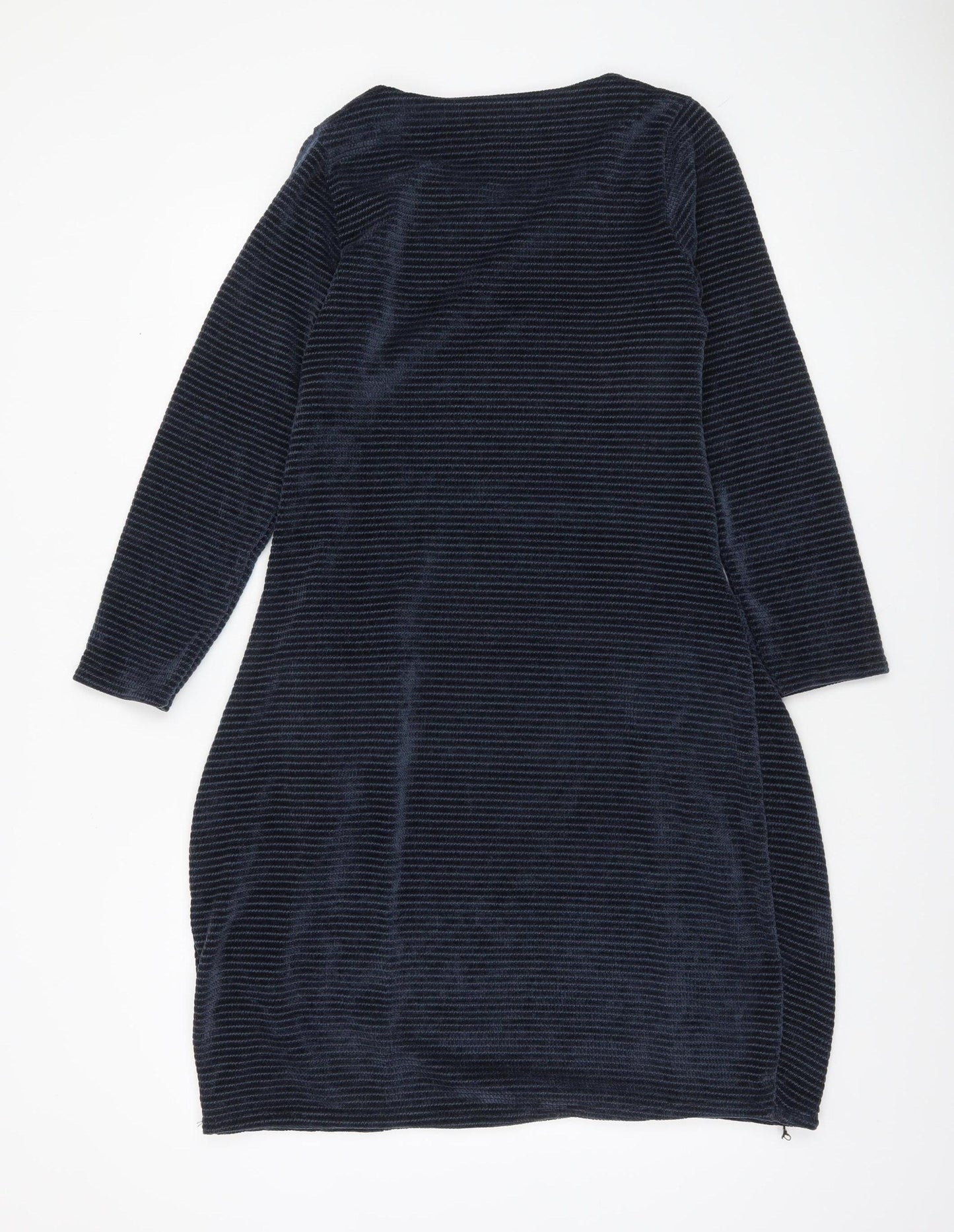Golden Spiderweb Women's Blue Striped Velour Shift Dress XS