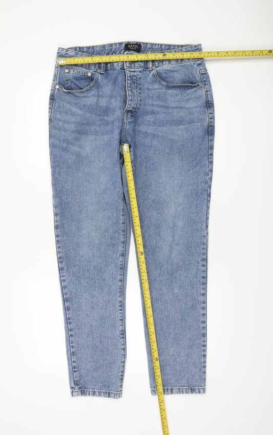 boohooMAN Men’s Blue 32L Straight Fit Denim Jeans