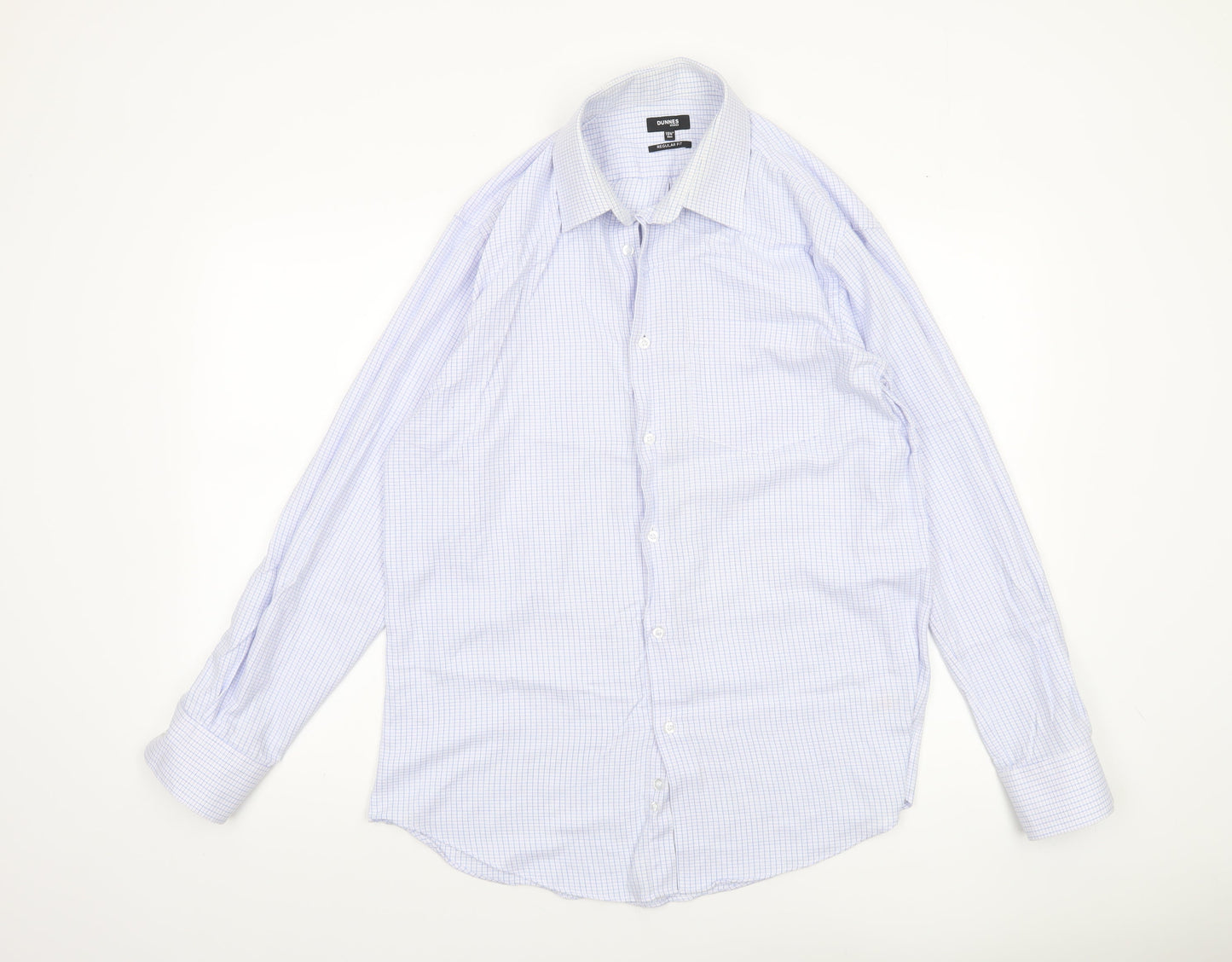 Dunnes Stores Men's Blue Check Regular Fit Long Sleeve Dress Shirt 15.5in 40cm