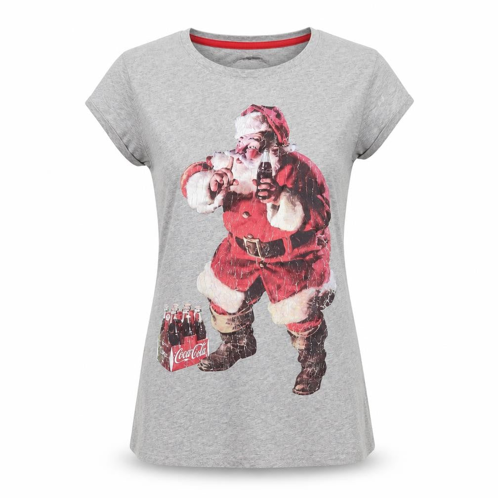 Coca-Cola Women Grey Size 12 Christmas Santa Graphic T-Shirt