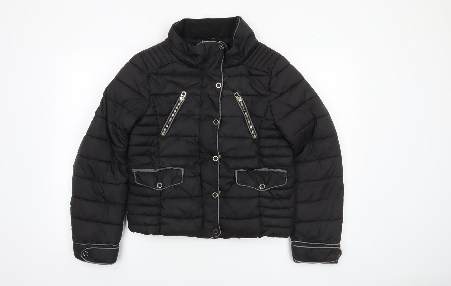 Zara Women Black Puffer Jacket Size 12 Quilted Short Style