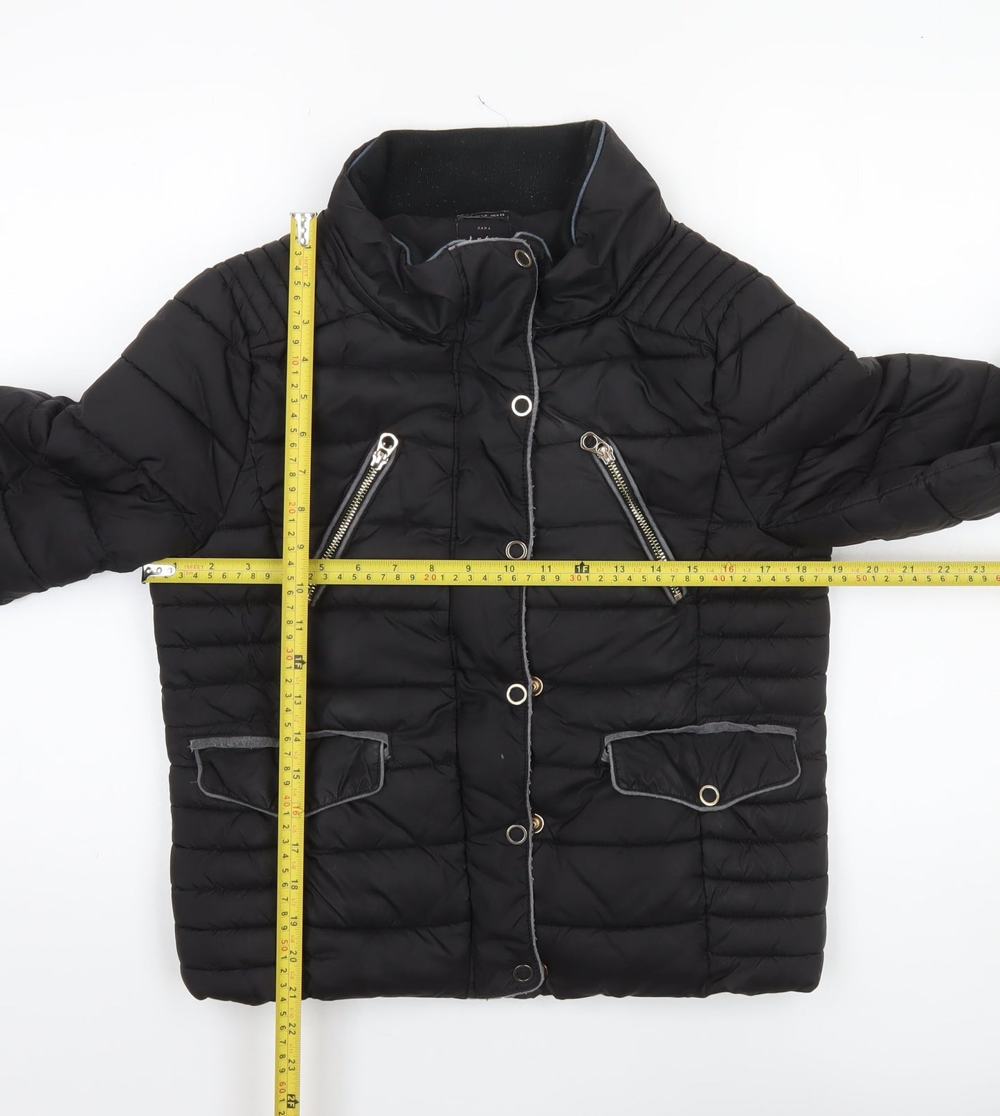 Zara Women Black Puffer Jacket Size 12 Quilted Short Style