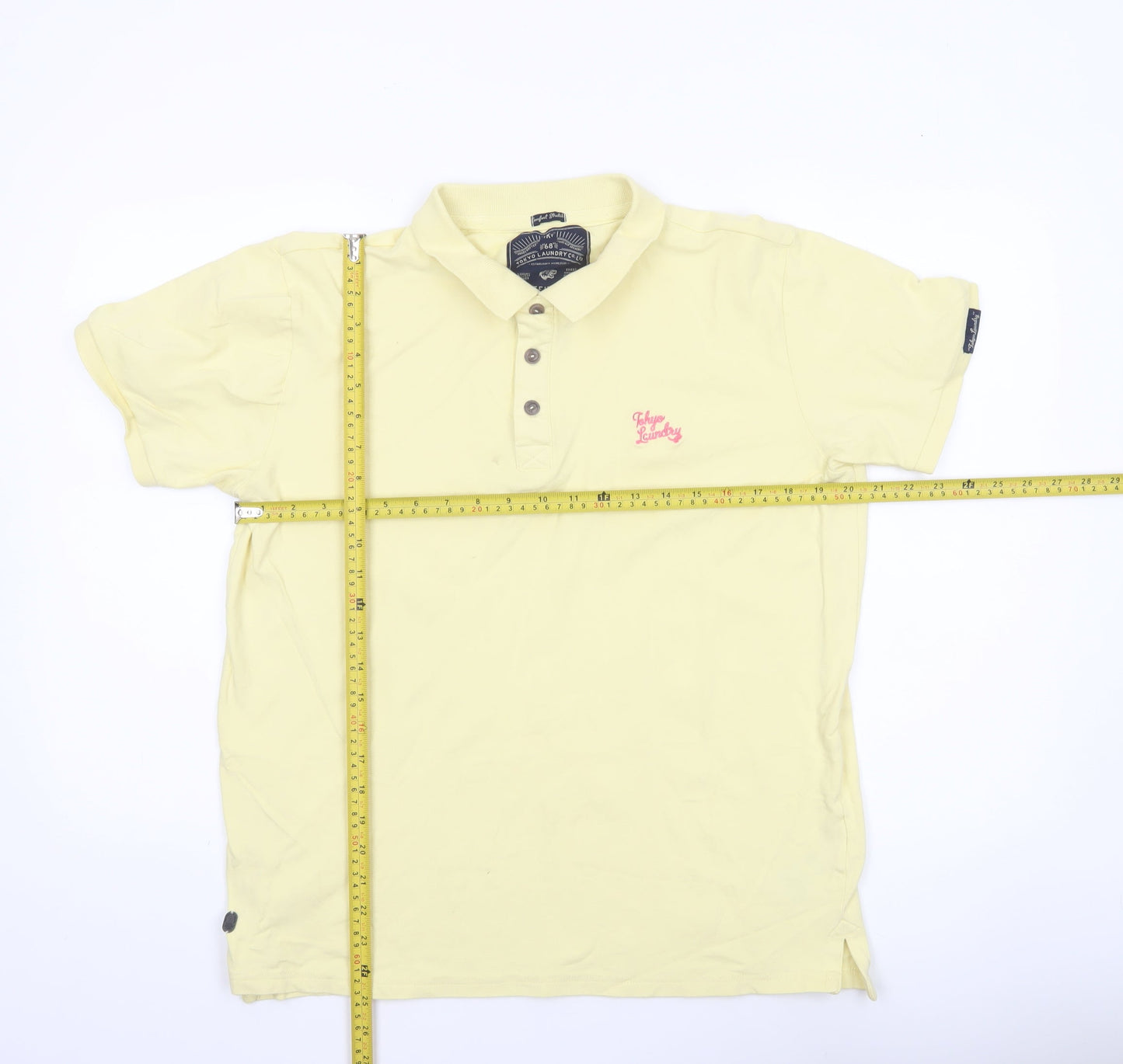 Tokyo Laundry Men's Yellow Cotton Stretch Polo Shirt Size L