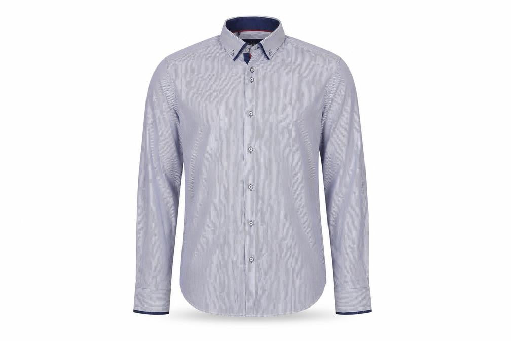 Advise Men's Blue Striped Tailored Dress Shirt L Cotton Blend