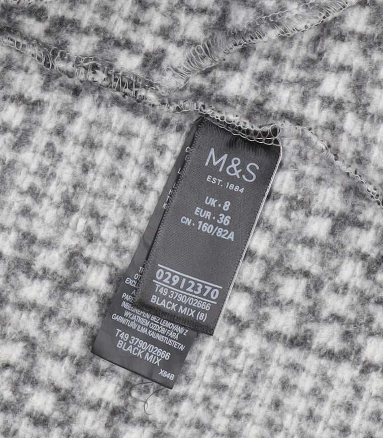 Marks and Spencer Women's Black Mix Wool Check Overcoat Size 8