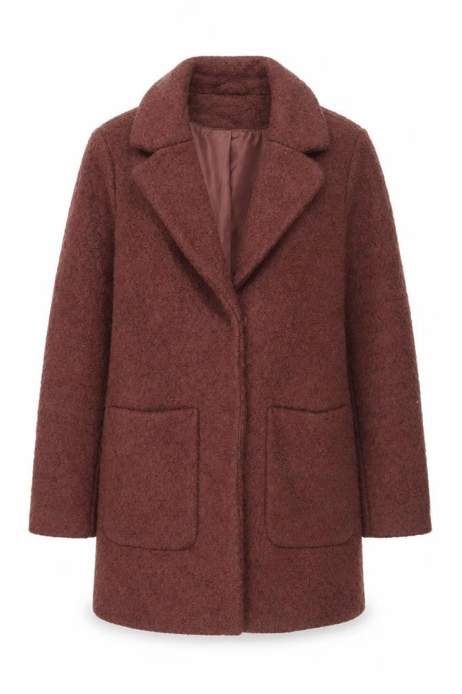 ICHI Womens Brown Wool Blend Mid-Length Overcoat Size 12