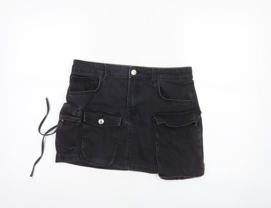Bershka Women Black Cargo Mini Denim Skirt Size 10