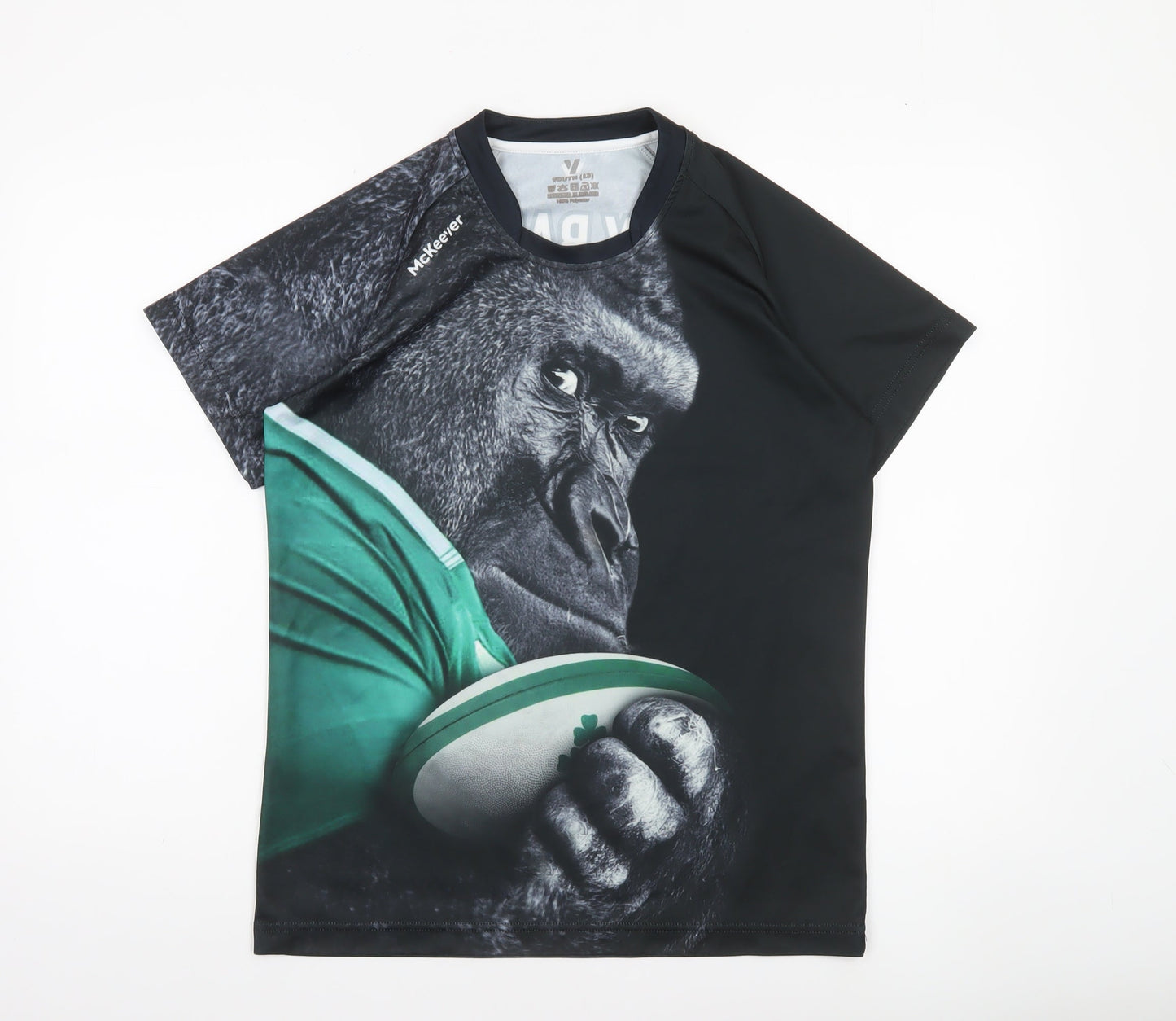 McKeever Boys Black Rugby Gorilla Graphic Short Sleeve Jersey T-Shirt 13 Years
