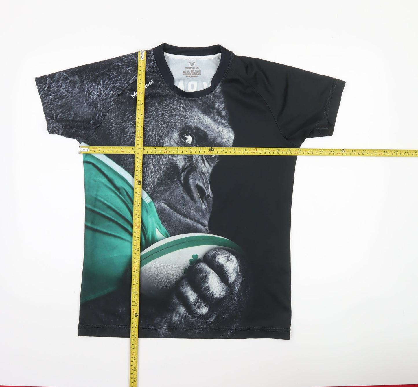 McKeever Boys Black Rugby Gorilla Graphic Short Sleeve Jersey T-Shirt 13 Years