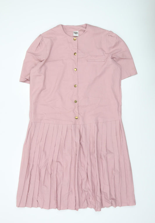 Classics & Co Women Pink Size 18 Pleated Button Shirt Dress