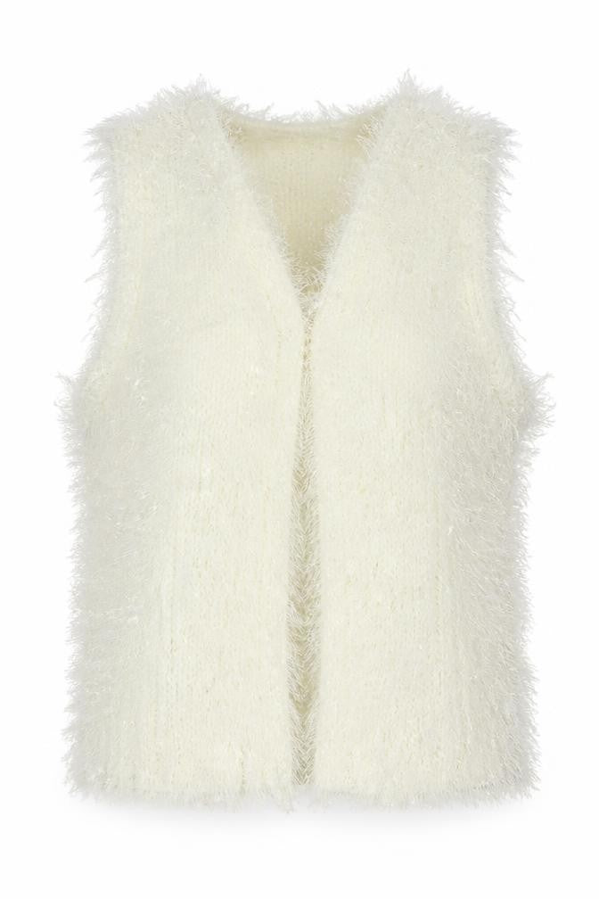 Select Women's Ivory Faux Fur Knit Waistcoat L Lightweight