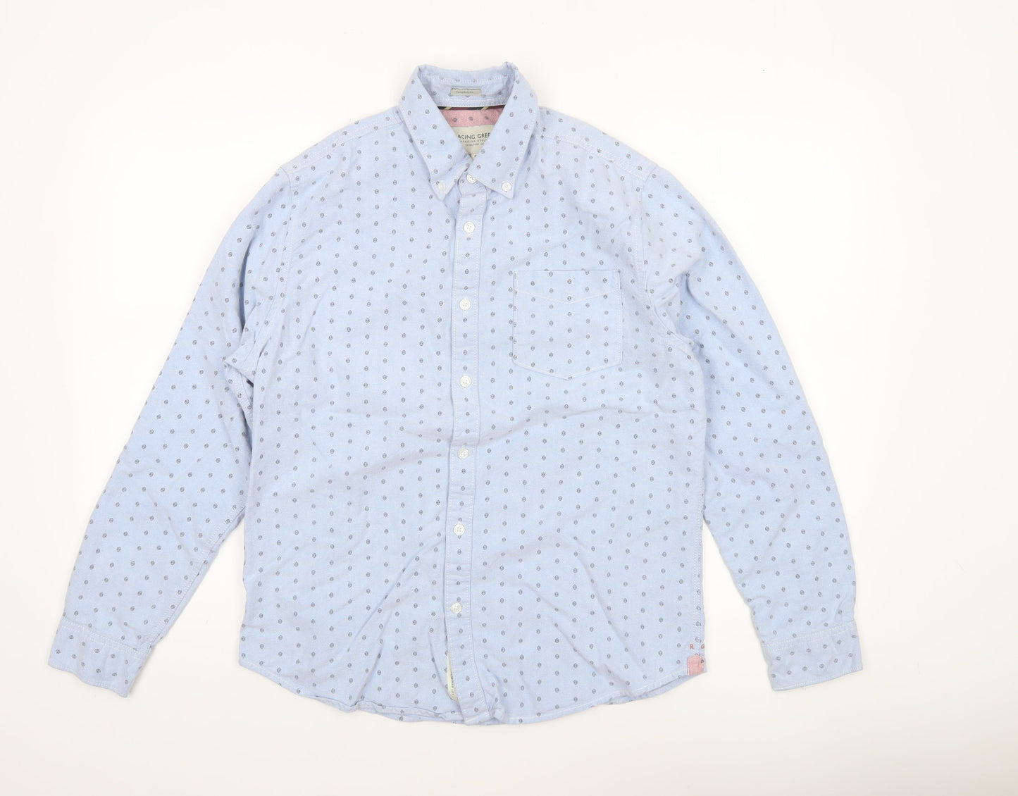 Racing Green Women's Blue Cotton Long Sleeve Button-Up Shirt Size M
