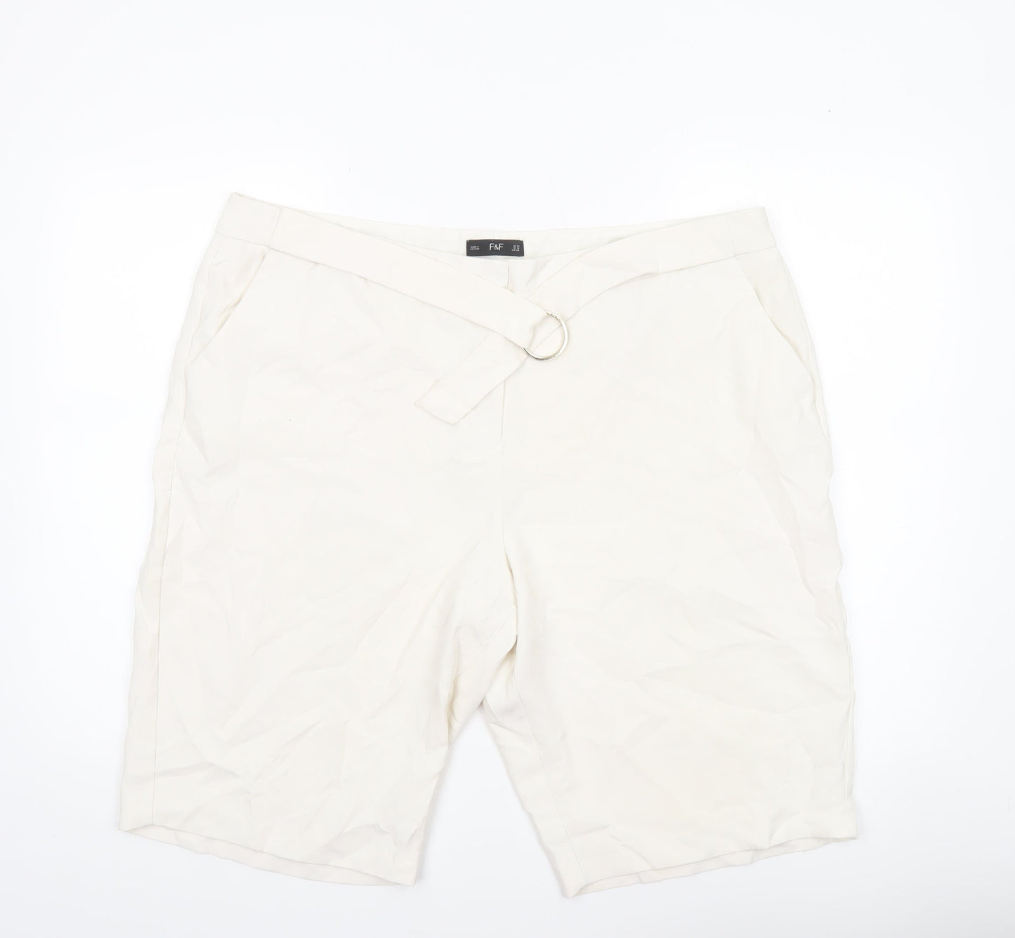F&F Women’s Ivory Bermuda Shorts Size 20 Cotton Blend Belted Casual