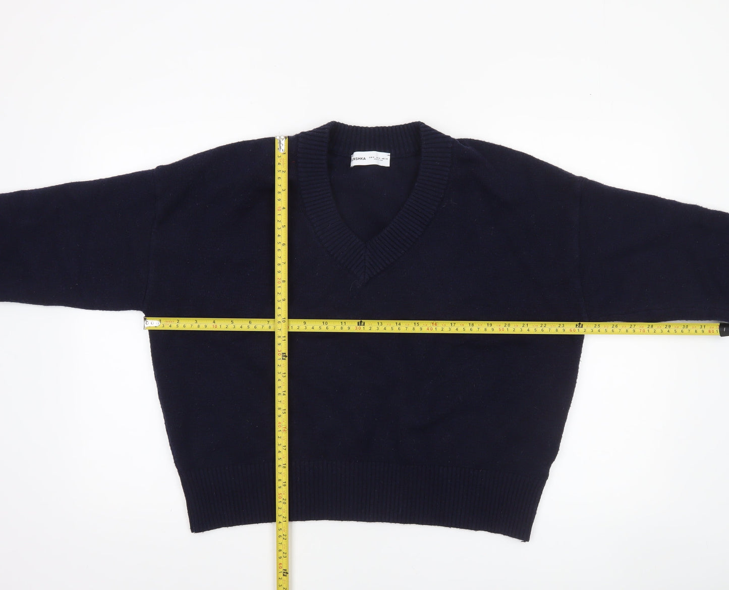 Bershka Women Blue V-Neck Knit Pullover Jumper Size 12