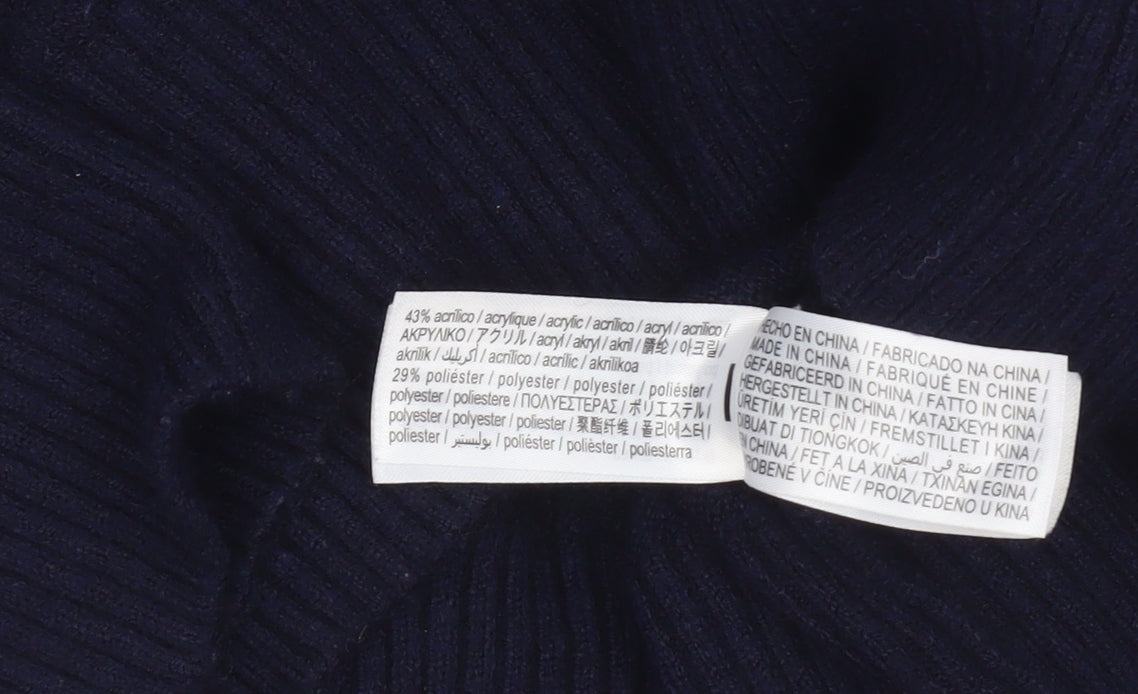 Bershka Women Blue V-Neck Knit Pullover Jumper Size 12