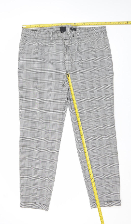 H&M Women's Grey Check Slim Fit Chino Trousers XL