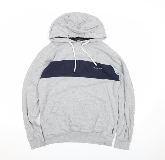 Ben Sherman Mens Grey Pullover Hoodie Size L Drawstring Logo Sweatshirt