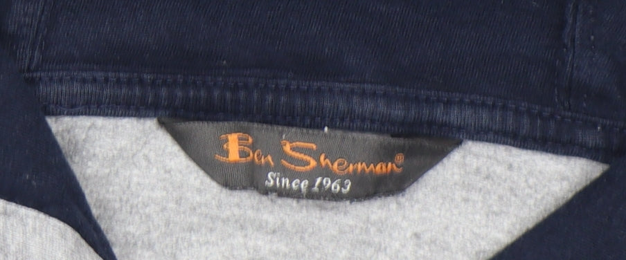 Ben Sherman Mens Grey Pullover Hoodie Size L Drawstring Logo Sweatshirt