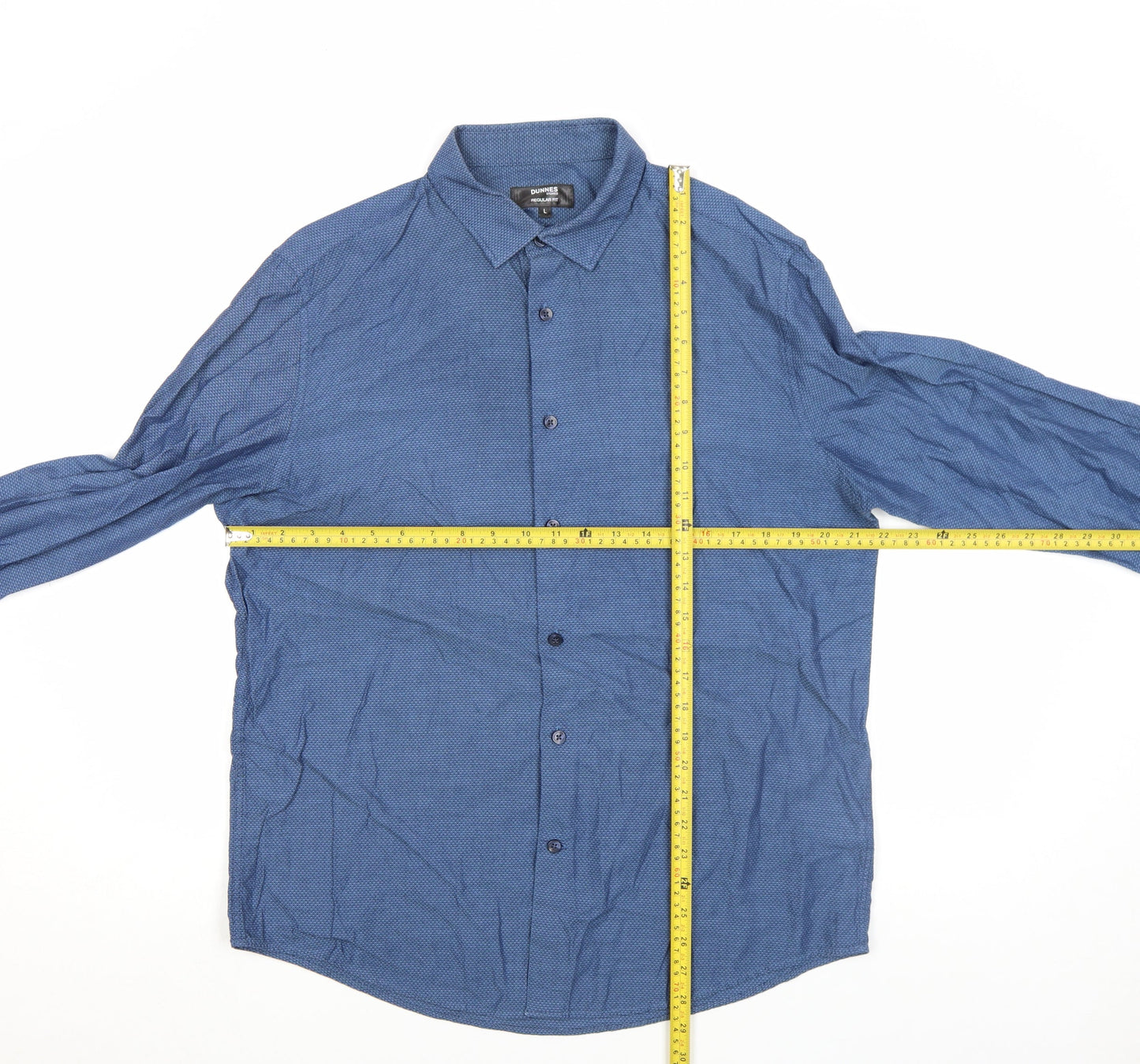 Dunnes Stores Men's Blue Regular Fit Cotton Long Sleeve Button-Up Shirt - Size L