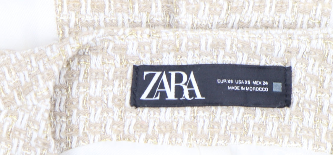 Zara Women Beige Tweed Waistcoat XS Sleeveless Buttoned Vest