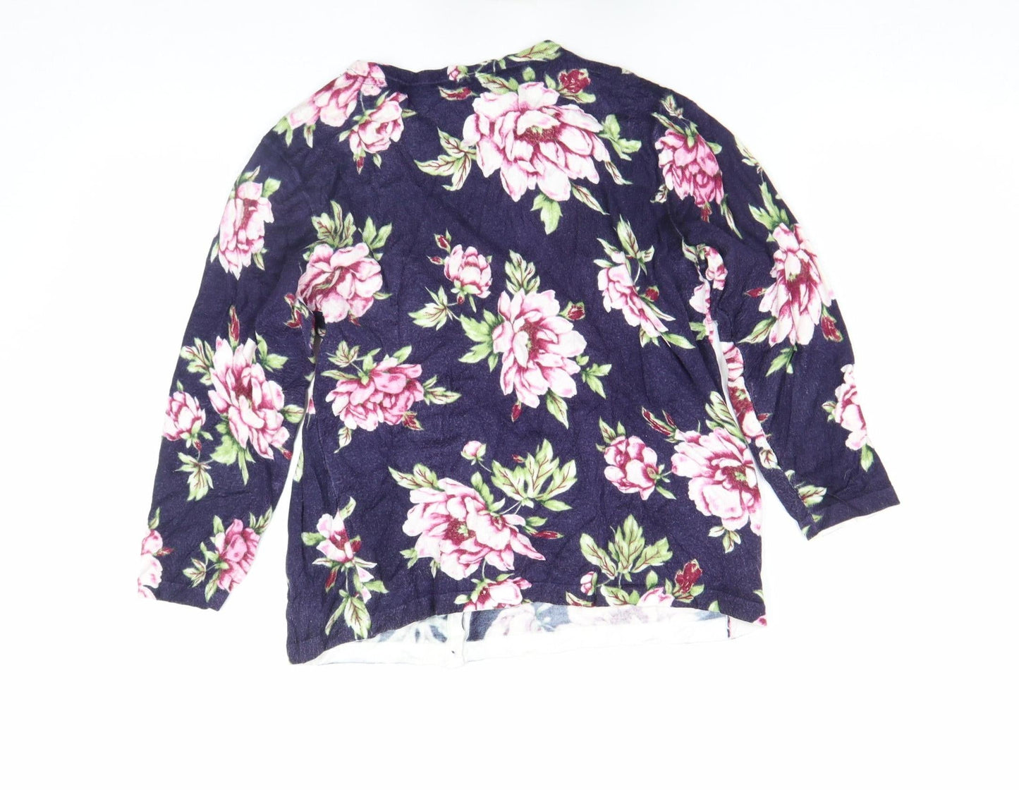 Laura Ashley Women’s Navy Floral Button-Up Top UK 10 Cotton Blend