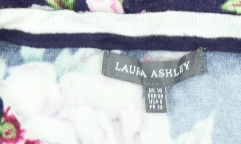 Laura Ashley Women’s Navy Floral Button-Up Top UK 10 Cotton Blend