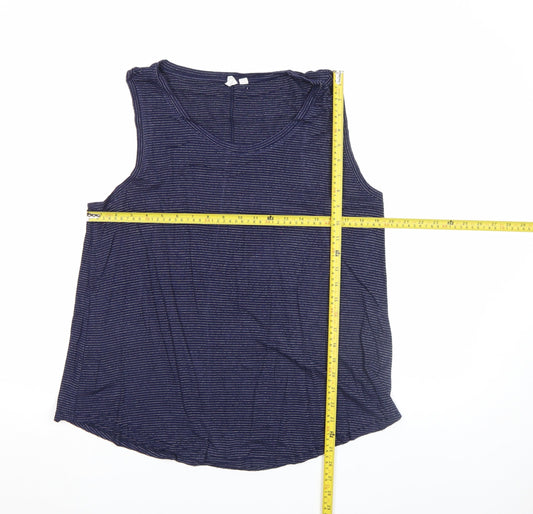 GAP Womens Blue Striped Tank Top Size L Cotton Modal Jersey Scoop Neck